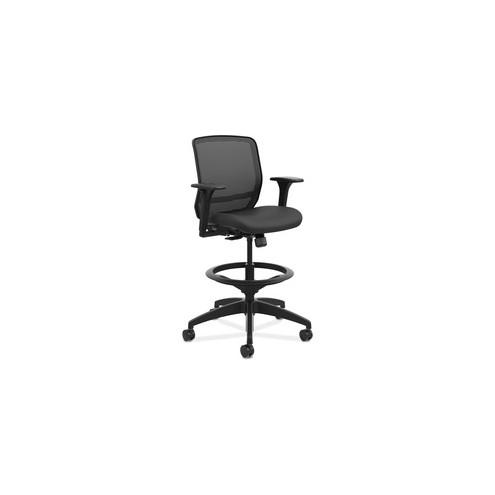 HON Quotient Mesh Back Task Stool - Fabric Seat - 5-star Base - Black - 29.8" Width x 28.8" Depth x 49.4" Height - 1 Each