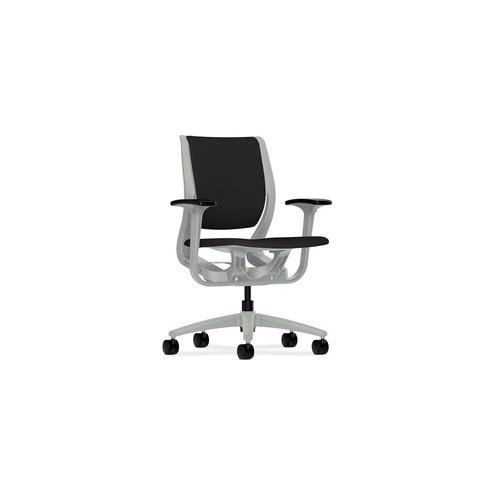 HON Purpose Mid-Back Chair, Upholstered - Black Fabric Seat - Black Back - 5-star Base - 24.6" Width x 25.8" Depth x 37.3" Height - 1 Each