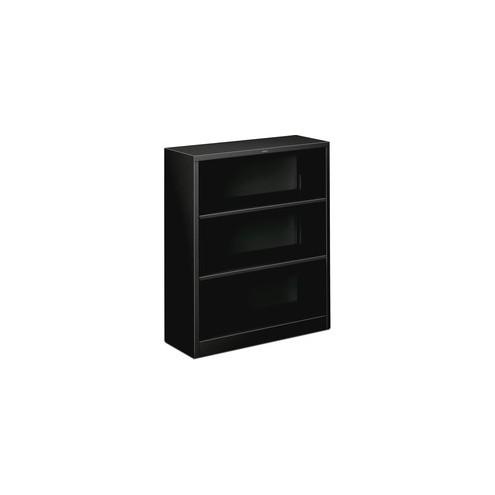 HON Brigade 3-Shelf Steel Bookcase - 41" Height x 34.5" Width x 12.6" Depth - Floor - Recycled - Black - Steel - 1 / Each