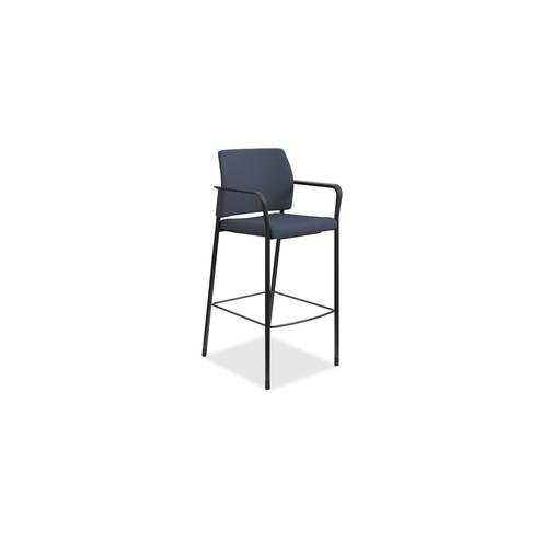 HON Accommodate Cafe Stool, Fixed Arms - Cerulean Fabric Seat - Cerulean Fabric Back - Textured Black Steel Frame - Four-legged Base - 23.3" Width x 21.3" Depth x 31.3" Height - 1 Each
