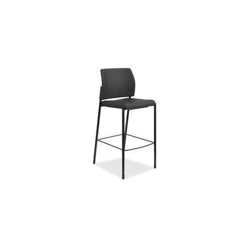 HON Accommodate Cafe Stool, Armless - Black Fabric Seat - Black Fabric Back - Textured Black Steel Frame - Four-legged Base - 23.3" Width x 21.3" Depth x 31.4" Height - 1 Each