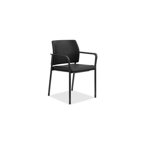 HON Accommodate Guest Chair, Fixed Arms - Black Vinyl Seat - Black Fabric Back - Textured Black Steel Frame - Four-legged Base - 23.5" Width x 22.3" Depth x 31.5" Height - 2 / Carton