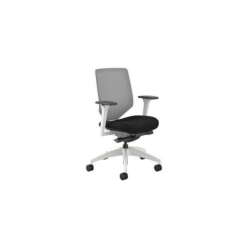 HON Solve Designer White Frame Mid-back Task Chair - Black Fabric Seat - Fog Back - White Frame - 5-star Base - 19" Seat Width x 19" Seat Depth - 29.5" Width x 29.5" Depth x 42.5" Height - 1 Each