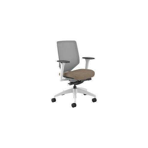 HON Solve Fog Mesh Mid-back White Frame Task Chair - Putty Fabric Seat - Fog Back - White Frame - 19" Seat Width x 19.25" Seat Depth - 29.5" Width x 29.5" Depth x 42.5" Height - 1 Each