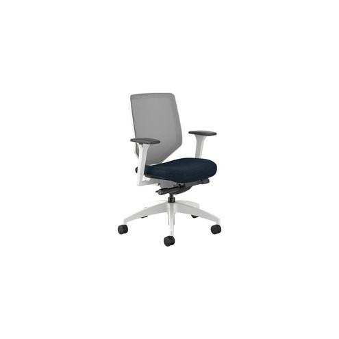 HON Solve Designer White Frame Mid-back Task Chair - Midnight Fabric Seat - Fog Back - White Frame - 5-star Base - 19" Seat Width x 19" Seat Depth - 29.5" Width x 29.5" Depth x 42.5" Height - 1 Each
