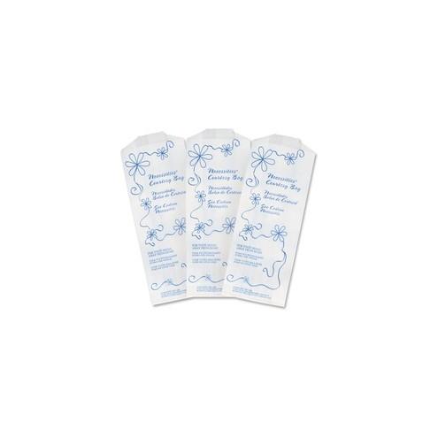 Hospeco Necessities Courtesy Bags - 3" Width x 8" Length x 2" Depth - White - Paper - 500/Carton - Disposal, Home, Restroom, Sanitary