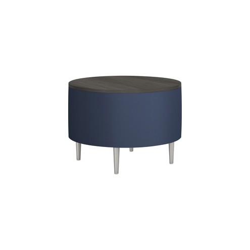 HPFI Eve Round Table - 36" x 36" x 25.5" , 1" Top - Material: Thermofused Laminate (TFL) Top, Hardwood Frame, Foam, Fabric - Finish: Navy, Brushed Anodized Aluminum Leg