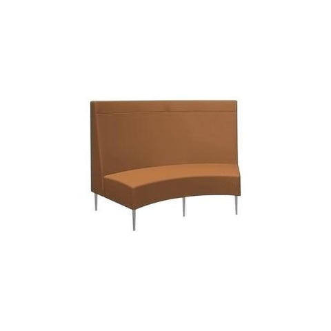 HPFI Eve Banquette Loveseat - 74.5" x 36.5" x 52.8" Loveseat, 63.5" x 20" x 19.5" Seat, 33.8" Back - Material: Hardwood Frame, Foam, Fabric - Finish: Brushed Anodized Aluminum Leg, Orange, Red