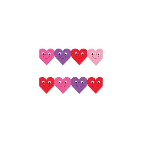 Hygloss Happy Hearts Design Border Strips - 12 (Happy Hearts) Shape - Damage Resistant, Durable, Long Lasting - 36" Height x 3" Width - Assorted - 12 / Pack