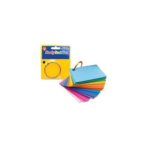Hygloss Bright Study Buddies Flash Cards - 100 Sheets - Ring - 2" x 3" - Assorted Paper - Punched, Sturdy, Tear Resistant, Bend Resistant - 100 / Pack