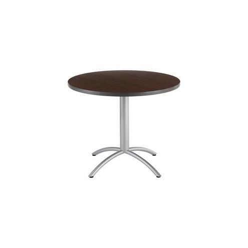 Iceberg CafeWorks 36" Round Cafe Table - Melamine Round Top - Powder Coated Base - 1.13" Table Top Thickness x 36" Table Top Diameter - 30" Height - Assembly Required - Walnut