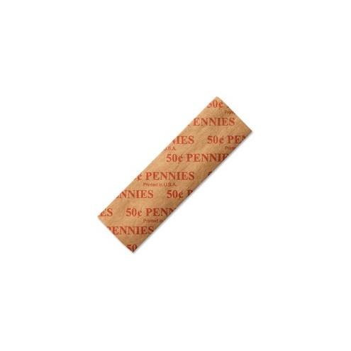 ICONEX Color-coded Flat Coin Wrappers - Total $0.50 in 1¢ Denomination - Color Coded, Sturdy - Kraft Paper - Red