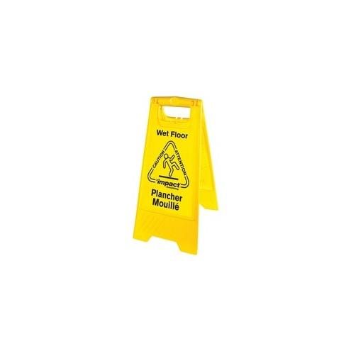 Impact Products English/Spanish Wet Floor Sign - 6 / Carton - Caution Wet Floor Print/Message - 1" Width x 24.6" Height - Rectangular Shape - Impact Resistant, Foldable - Yellow, Black