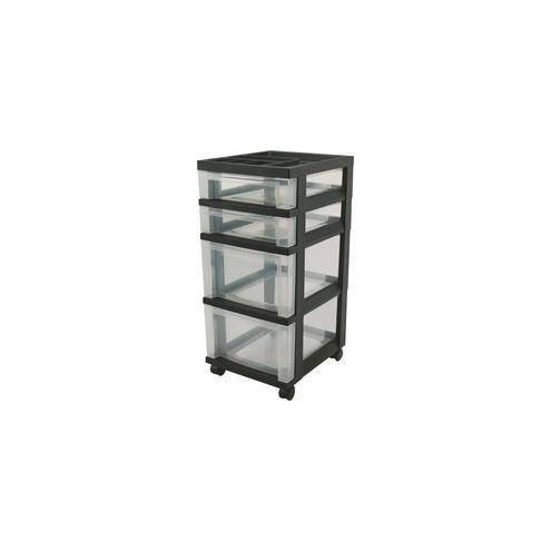 IRIS Mini Storage Cart - 4 Drawer - 4 Casters - Plastic - x 14.3" Width x 12.1" Depth x 26.4" Height - Black - 1 / Each