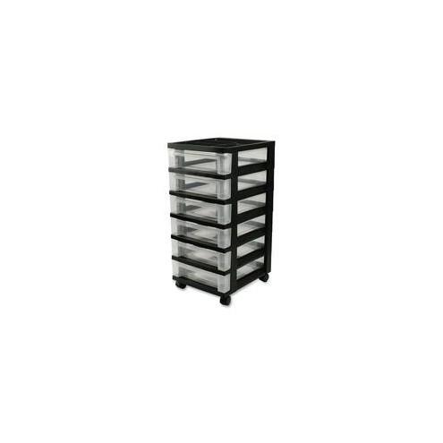 IRIS Mini Storage Cart - 6 Drawer - 4 Casters - Plastic - x 14.3" Width x 12.1" Depth x 26.4" Height - Black - 1 / Each