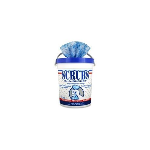 SCRUBS In-A-Bucket Hand Cleaner Towels - 12" x 10" - Blue - Absorbent, Pre-moistened - 72 Quantity Per Canister - 1 Each