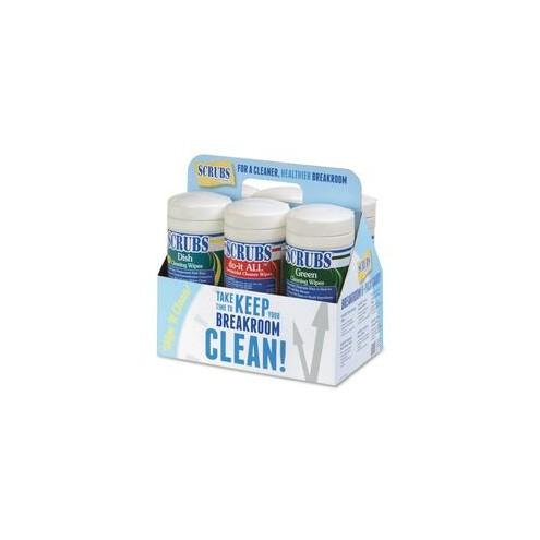 SCRUBS Breakroom 6pk Cleaning Wipes - Towel, Wipe - Lemon Scent - 6 / Carton - Red, White, Blue