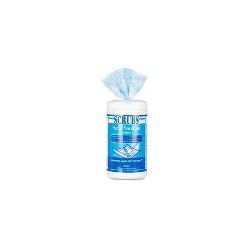ITW Dymon Antimicrobial SCRUBS Hand Sanitizer Wipe - Blue, White - Antimicrobial, Abrasive, Non-scratching - 85 Quantity Per Bucket - 6 / Pack