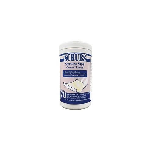 SCRUBS Stainless Steel Cleaner Wipes - Towel - Citrus Scent - 9.75" Width x 10.50" Length - 70 / Tub - 6 / Carton - Gray