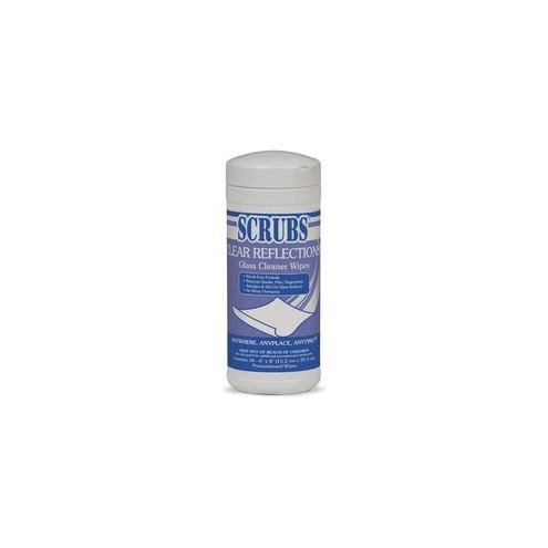 SCRUBS Clear Reflections Glass Cleaner Wipes - Wipe, Towel - 6" Width x 8" Length - 50 / Canister - 6 / Carton - White