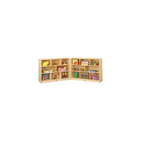 Jonti-Craft Mobile Fold-n-Lock Open Shelf Unit - 35.5" Height x 96" Width x 15" Depth - Floor - White, Wood Grain - Baltic Birch Plywood - 2 / Each