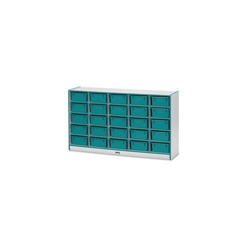 Rainbow Accents Mobile Tub Bin Storage - 25 Compartment(s) - 35.5" Height x 60" Width x 15" Depth - Teal - Hard Rubber - 1Each