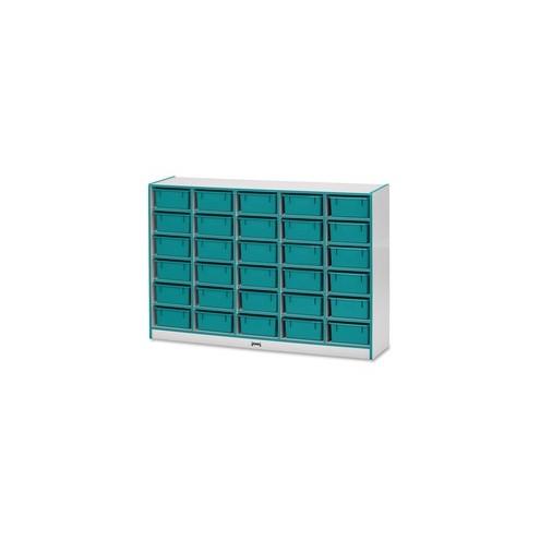 Rainbow Accents Mobile Tub Bin Storage - 30 Compartment(s) - 42" Height x 60" Width x 15" Depth - Teal - Hard Rubber - 1Each