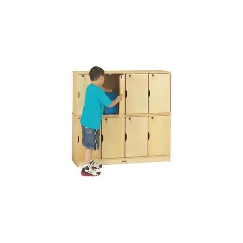 Jonti-Craft Double Stack 8-Section Student Lockers - 48.5" x 15" x 45.5" - Stackable, Lockable, Sturdy, Key Lock, Kick Plate - Wood Grain - Baltic Birch Plywood