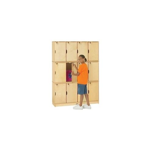Jonti-Craft Triple Stack Children's Stacking Lockers - 48.5" x 15" x 67" - Stackable, Lockable, Sturdy, Key Lock, Kick Plate - Wood Grain - Baltic Birch Plywood