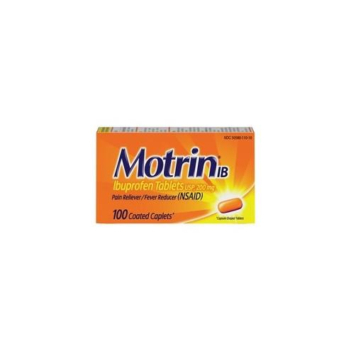 Motrin Ibuprofen Caplets - For Fever, Common Cold, Headache, Backache, Muscular Pain, Arthritis, Toothache - 100 / Box