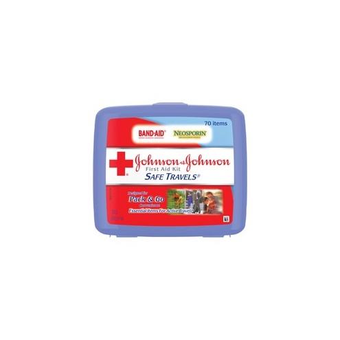 Johnson & Johnson Safe Travels First Aid Kit - 70 x Piece(s) - 5.5" Height x 6.3" Width x 1.6" Depth - Plastic Case - 1 Each