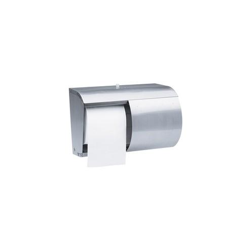 Scott CorelessDouble Roll Tissue Dispenser - Coreless Dispenser - 2 x Roll - 7.1" Height x 10.1" Width x 6.4" Depth - Stainless Steel - Clear - Durable, Hinged Door, Key Lock