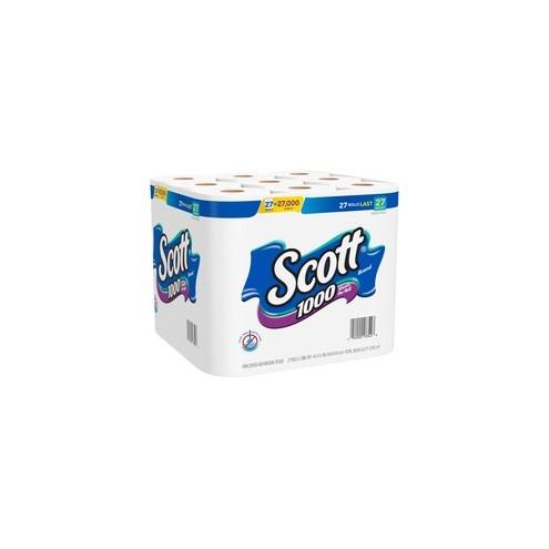 Scott Toilet Paper/Bath Tissue - 1 Ply - 1000 Sheets/Roll - White - Septic Safe, Durable, Long Lasting - 27 / Carton