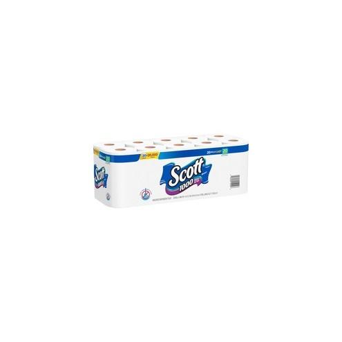 Scott Toilet Paper/Bath Tissue - 1 Ply - 1000 Sheets/Roll - White - Paper - Long Lasting, Septic Safe, Sewer-safe - For Bathroom - 20 / Pack