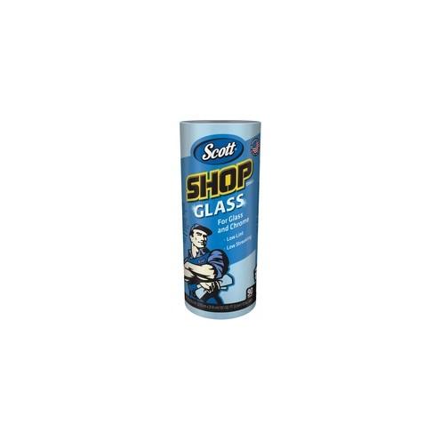 Scott Glass Cleaning Shop Towels - 90 Sheets/Roll - Blue - Low Linting, Absorbent, Perforated - For Glass Cleaning, Windshield, Window, Mirror - 1080 / Carton