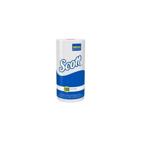 Scott Kitchen Roll Towels - 1 Ply - 11" x 8.78" - 128 Sheets/Roll - White - Soft, Perforated, Absorbent - 20 / Carton