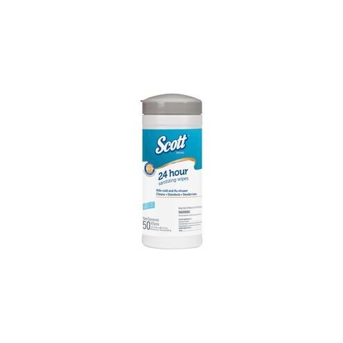 Scott 24-Hour Sanitizing Wipes - Fresh - 6.69" x 8.87" - White - Bleach-free - 50 Quantity Per Canister - 1 Each