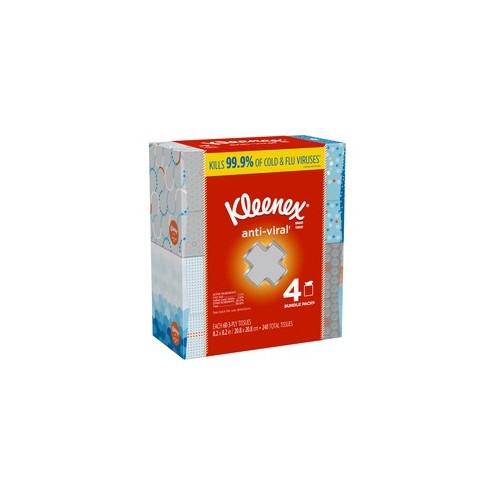 Kimberly-Clark Anti-Viral Facial Tissues - 3 Ply - 8.20" x 8.20" - White - Anti-viral, Soft - For Home, Office, School - 60 Quantity Per Box - 4 / Pack