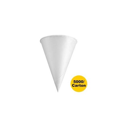 Konie Rolled Rim Paper Cone Cups - 200 / Pack - 4 fl oz - Cone - 5000 / Carton - White - Paper - Cold Drink, Beverage