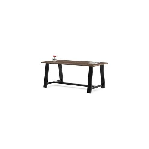 KFI Midtown 36x84x30 HPL Top Table - Teak Rectangle Top - Cross Beam Base - 84" Table Top Length x 36" Table Top Width - 30" Height - Assembly Required