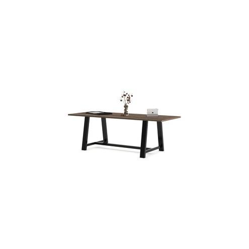 KFI Midtown 36x96x30 HPL Top Table - Teak Rectangle Top - Cross Beam Base - 96" Table Top Length x 36" Table Top Width - 30" Height - Assembly Required
