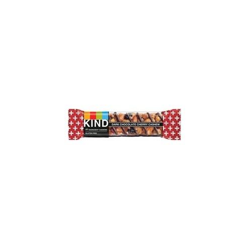 KIND Dark Chocolate Cherry Cashew Plus Bars - Cholesterol-free, Non-GMO, Gluten-free, Individually Wrapped - Dark Chocolate, Cashew, Cherry - 1.40 oz - 12 / Box