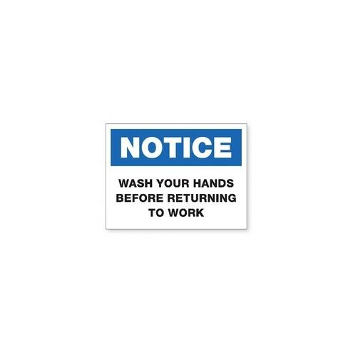 Lorell NOTICE Wash Hands Sign - 1 Each - NOTICE Print/Message - 8" Width x 6" Height - Rectangular Shape - Easy Installation, Easy to Clean, Double-sided Adhesive - White, Black, Blue
