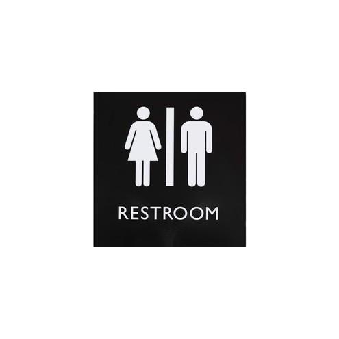 Lorell Restroom Sign - 1 Each - 8" Width x 8" Height - Square Shape - Easy Readability, Injection-molded - Plastic - Black