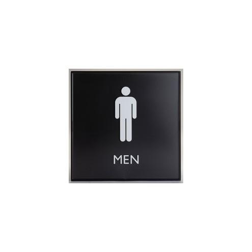 Lorell Restroom Sign - 1 Each - Men Print/Message - 8" Width x 8" Height - Square Shape - Easy Readability, Injection-molded - Plastic - Black