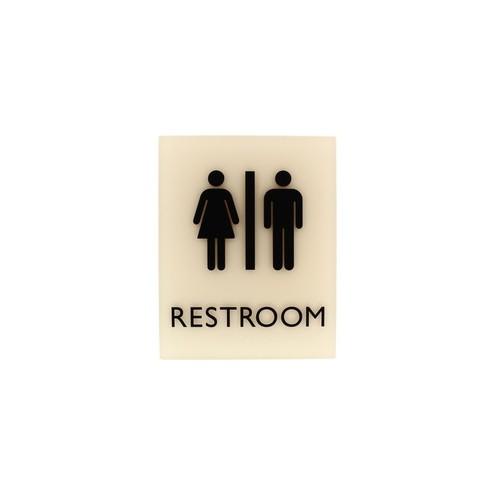 Lorell Restroom Sign - 1 Each - 6.4" Width x 0.8" Height - Easy Readability, Braille - Beige