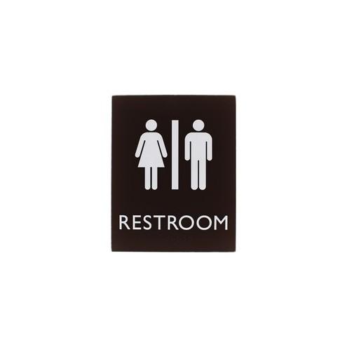 Lorell Restroom Sign - 1 Each - 6.4" Width x 0.8" Height - Easy Readability, Braille - Brown
