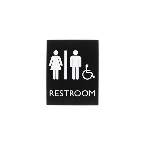 Lorell Restroom Sign - 1 Each - 6.4" Width x 0.8" Height - Rectangular Shape - Easy Readability, Braille - Plastic - Black