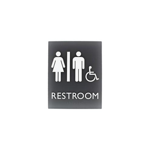 Lorell Restroom Sign - 1 Each - 6.4" Width x 0.8" Height - Easy Readability, Braille - Dark Gray