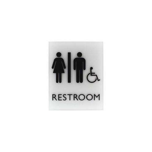 Lorell Restroom Sign - 1 Each - 6.4" Width x 0.8" Height - Easy Readability, Braille - Light Gray